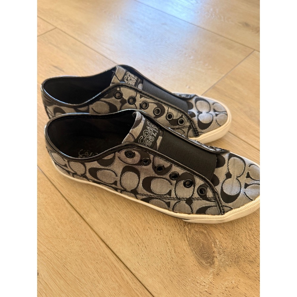 Coach Signature C Jacquard Slip On Sneakers Black Grey Low Top A00249